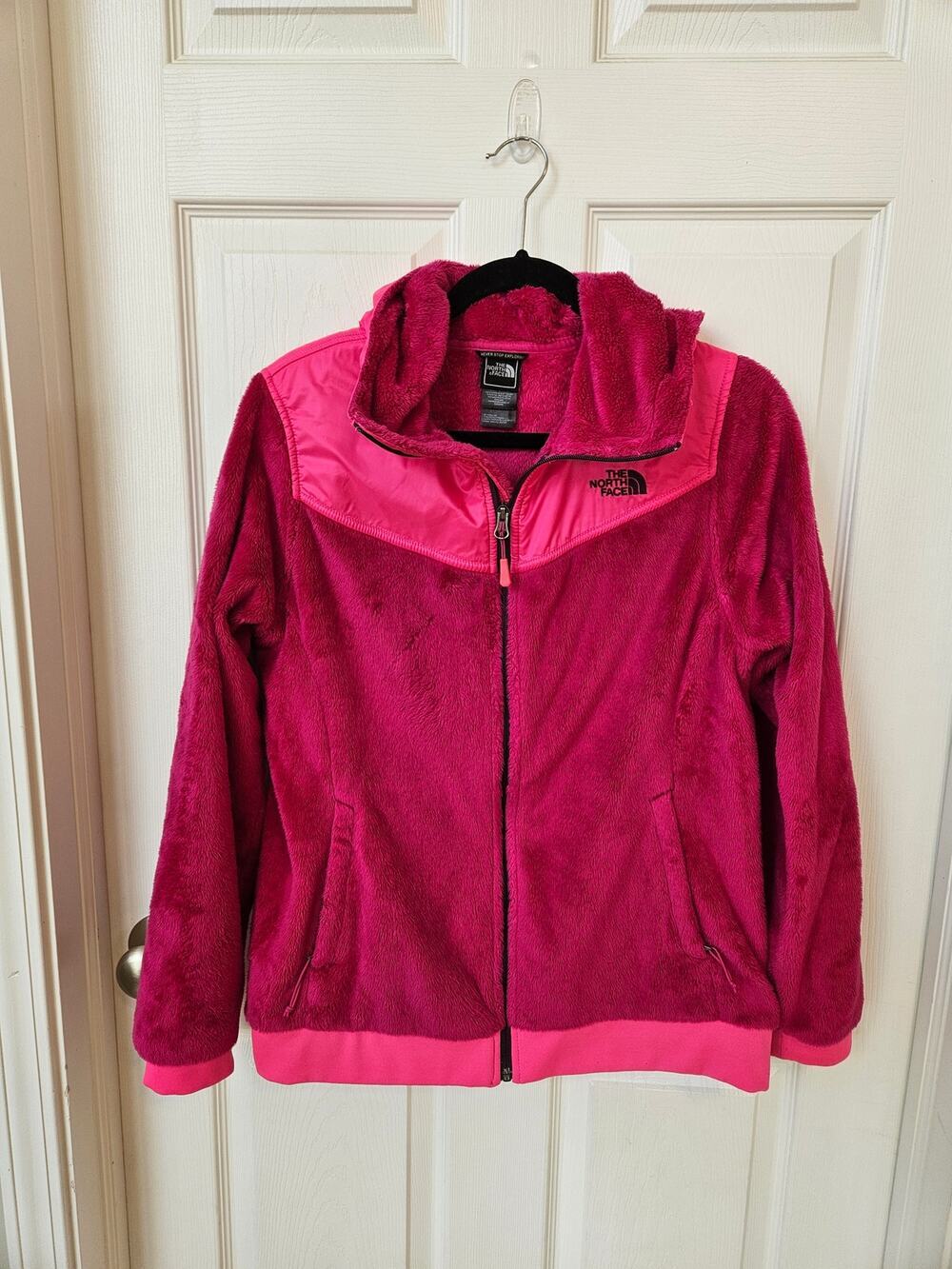 The North Face Womens Medium Plush Fleece Hoodie Jacket Hot Pink Full Zip